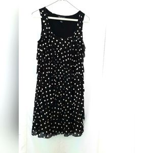 INC International Concepts Black White Polka Dot Frill Layer Women Dress Size L